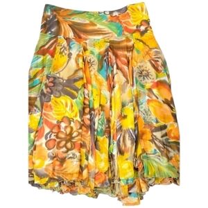 Zara Basic side zip floral pleated sheer Full Flowing skirt Size M